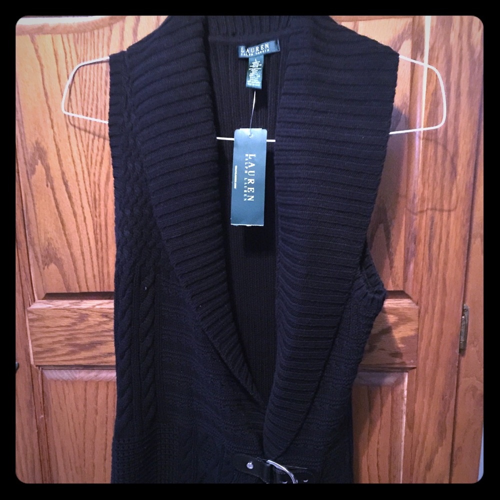 Ralph Lauren belted sweater vest, NWT,Black